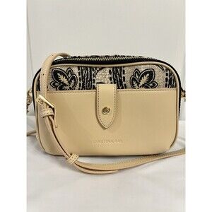 Spartina 449 Crossbody Bag Navy Print Linen & Tan Leather EUC Retail $168